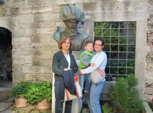 (Right to left) Hande Sensoy Briddick, Sinan Briddick and Gulseren Sensoy (Hande’s mother) inside the courtyard of Cafer Aga Madrasah which was designed by Mimar Sinan in 1559. The Briddicks named their son after Mimar Sinan, an architect who designed many significant structures in Istanbul.