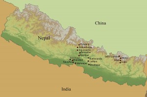 This map, courtesy of Empower Nepali Girls, shows the areas where the nonprofit operates.