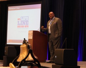 Dwight Hollier, a licensed professional counselor and the NFL's director of transition and clinical services, speaks at Mental Health America's annual conference this month in Alexandria, Virginia. Photo by B. Bray/Counseling Today