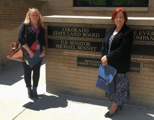 ACA member and LPCC Denise Magoto (on left) and LPC and licensed addictions counselor Katherine Bujak-Phillips are pictured at an advocacy to Sen. Michael Bennet's office this spring. Bujak-Phillips leads the LPC peer supervision group at the Medical Health Center of Denver, where Magoto works.