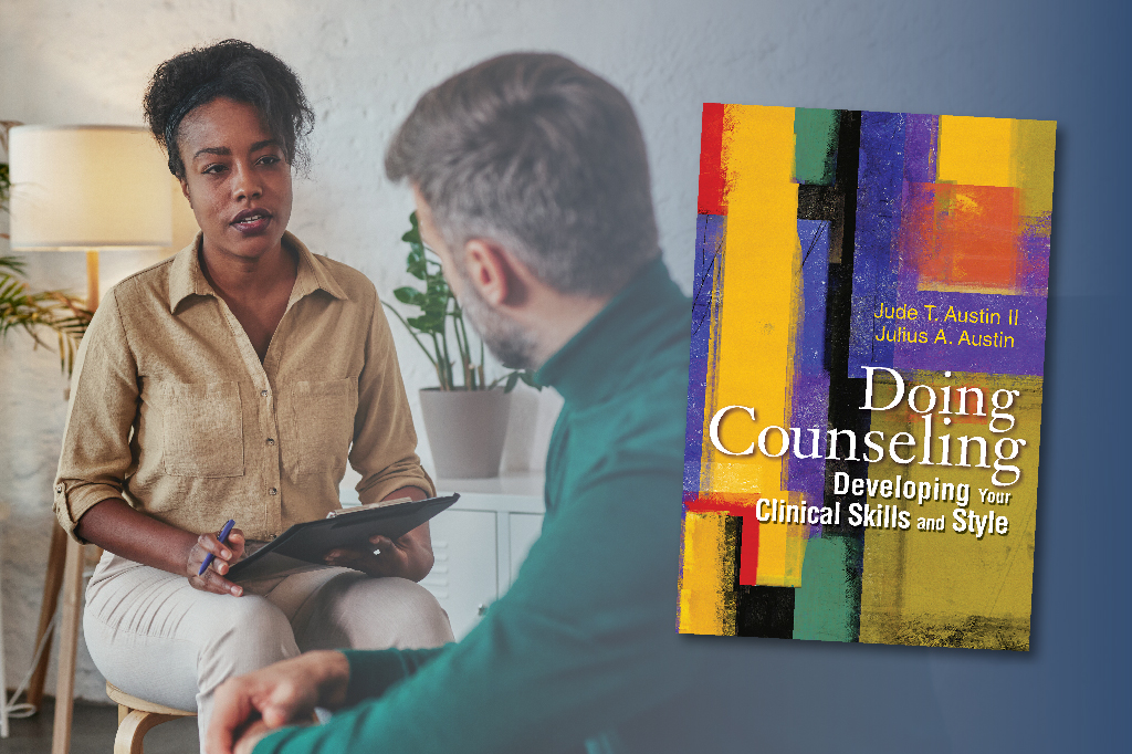 A woman counseling a man; an image of the book Doing Counseling